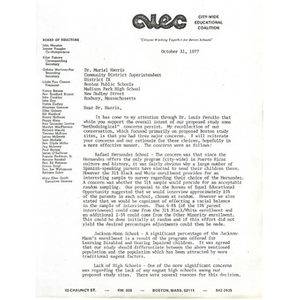 Letter, Dr. Muriel Harris, October 31, 1977.