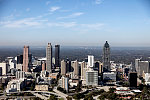 Aerial photograph of the skyscraper-filled downtown heart of Atlanta, Georgia, taken in October 2017