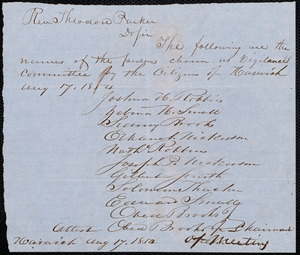 Letter from Citizens of Harwich [Mass.] to Theodore Parker, Aug. 17, 1854