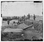 [Group of Federal soldiers in Confederate fort on heights of Centreville with Quaker guns]