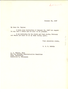 Letter from W. E. B. Du Bois to Fisk University