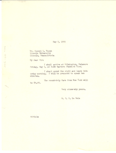 Letter from W. E. B. Du Bois to Alpha Phi Alpha Fraternity Nu Chapter