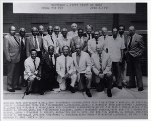 BROTHERS -- FIFTY YEARS OR MORE / OMEGA PSI PHI / JUNE 6, 1991. [Black-and-white photoprint.]