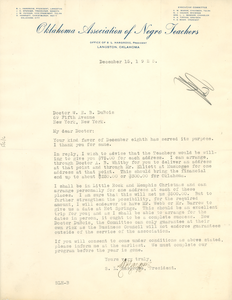 Letter from Oklahoma Association of Negro Teachers to W. E. B. Du Bois