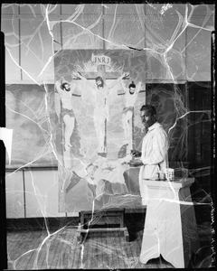 Mr. H. M. Hudson. Hudson with painting [ca. 1935 : cellulose acetate photonegative]