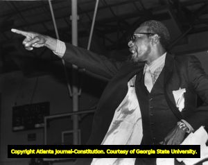 Savannah State College basketball coach Russell Ellington at the game with Morris Brown College, Atlanta, Georgia, January 1983.