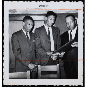 "Boy of the Year, Oswald Gooden with father and Otis Cash"