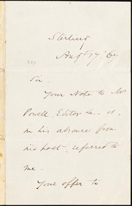 Letter from Wendell Phillips, Sterling, to William Lloyd Garrison, [18]67 Aug[us]t 17