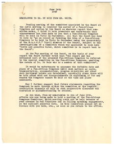 Memorandum from Walter White to W. E. B. Du Bois