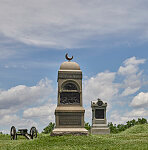 Monument to the Pennsylvania 73rd Infantry Division (foreground) at Gettysburg National Military Park in Gettysburg, Pennsylvania, site of the fateful battle of the U.S. Civil War