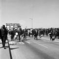 Marchers crossing the Edmund Pettus Bridge in downtown Selma, Alabama, on the first day of the Selma to Montgomery March.