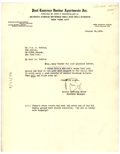 Letter from Dunbar National Bank to W. E. B. Du Bois