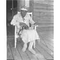 Elderly woman on porch