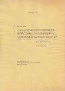 Letter from W. E. B. Du Bois to Hedwig S. Kuhn