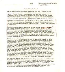 Text of Mao Tse-tung's Statement Regarding Racial Discrimination in the United States