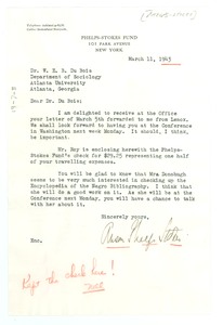 Letter from Anson Phelps Stokes to W. E. B. Du Bois