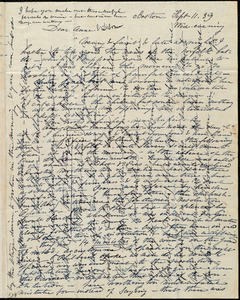 Thumbnail for Letter from Caroline Weston, Boston, [Mass.], to Anne Warren Weston and Deborah Weston, Sept. 11, [18]'39, Wed. evening