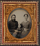 [Unidentified soldier in Union mounted infantry uniform with daughter and wife]