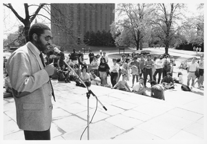 William Strickland speaking to a crowd