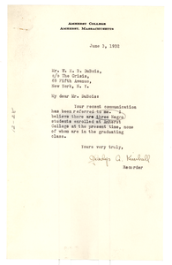 Letter from Amherst College to W. E. B. Du Bois