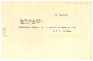 Telegram from W. E. B. Du Bois to NAACP, Cleveland branch