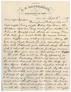 Letter from John Patterson Osterhout to Junia Roberts Osterhout to Family, September 6, 1879