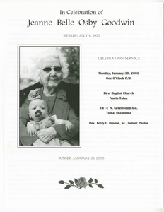 Funeral program of Jeanne Belle Osby Goodwin