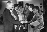 Students meet with administrators during Orientation, 1984