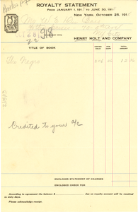 Royalty statement from January 1, 1918 to June 30, 1918