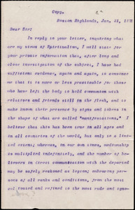 Thumbnail for Copy of letter from William Lloyd Garrison, Boston Highlands, [Mass.], to J. S. Adams, Jan. 31, 1871