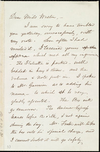 Letter from Samuel May, 21 Cornhill, Boston, [Mass.], to Miss Weston, Wed. p.m., Jan. 19th, [1853]