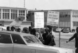 Protestors picketing during the arrival of Vice President Hubert Humphrey at the airport in Birmingham, Alabama.