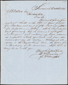 William C. Dawson, Savannah, Ga., autograph letter signed to Ziba B. Oakes, 16 October 1854