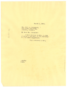 Letter from W. E. B. Du Bois to Will W. Alexander