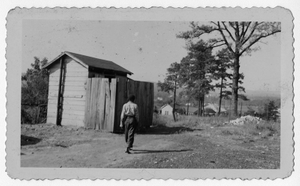 Photograph of an outhouse at the African American school, Manchester, Georgia, 1953