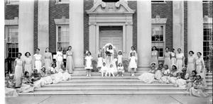 May Queen, Howard University: Queen and group sitting on steps of Frederick Douglas Hall : acetate film photonegative