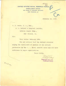 Letter from United States Naval Reserve Force to W. E. Weeks