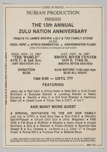 Flier for "The 13th Annual Zulu Nation Anniversary"