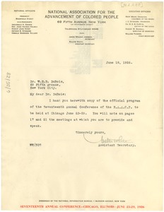 Letter from Walter White to W. E. B. Du Bois