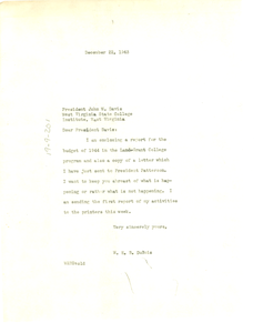 Letter from W. E. B. Du Bois to Conference of Presidents of Negro Land Grant Colleges