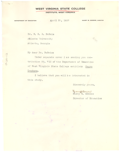 Letter from West Virginia State College to W. E. B. Du Bois