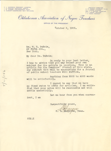 Letter from Oklahoma Association of Negro Teachers to W. E. B. Du Bois