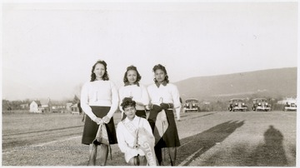 Miss Storer College, Myrtle Belcher, with Three Girls on Football Field, Storer College, Harpers Ferry, W. Va.