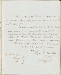 Thumbnail for Letter from Ezra C. Hutchins, Boston, [Massachusetts], to Maria Weston Chapman, 1843 April 27