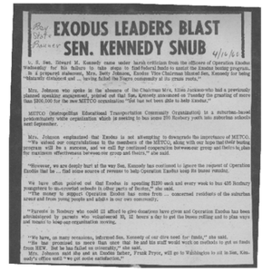 Exodus leaders blast Sen. Kennedy snub.