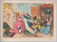 A doleful disaster, or, Miss Fubby Fatarmin's wig caught fire graphic / Rowlandson del.