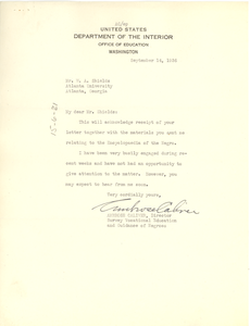 Letter from Ambrose Caliver to W. A. Shields