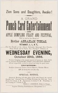 Handbill advertising a punch card event at A.M.E. Zion Church Stony Brook