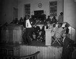 Fred Shuttlesworth speaking at a mass meeting during a campaign to integrate the buses in Birmingham, Alabama.