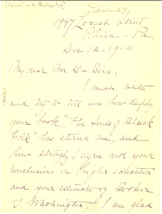 Thumbnail for Letter from Caroline H. Pemberton to W. E. B. Du Bois